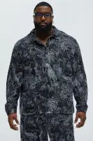 Grainy Tropics Knitted Button Down Shirt(Black/combo,S)