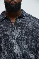 Grainy Tropics Knitted Button Down Shirt(Black/combo,S)
