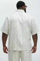 Slub Striped Linen Short Sleeve Button Up(Cream/combo,S)