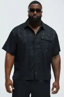 Plaid Crinkle Closed Collar Shirt(Black,S)