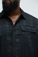 Plaid Crinkle Closed Collar Shirt(Black,S)