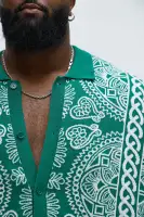 Ornate Jacquard Knitted Shirt(Green/combo,S)