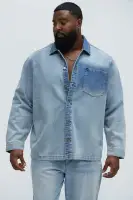 Sun Faded Denim Work Shirt(Light Wash,S)