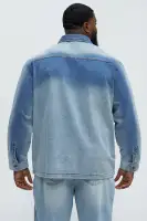Sun Faded Denim Work Shirt(Light Wash,S)
