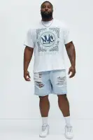 Classic Distressed Relaxed Denim Shorts(Light Blue Wash,30)