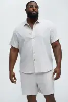 Herringbone Pinstripe Short Sleeve Shirt(Cream/combo,S)