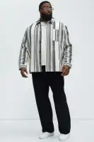 Chunky Weave Striped Oversized Shirt(Black/combo,S)