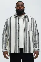 Chunky Weave Striped Oversized Shirt(Black/combo,S)