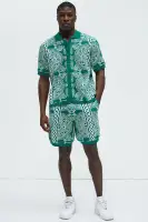 Ornate Jacquard Knitted Shirt(Green/combo,S)