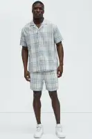 Breezy Cotton Plaid Short Sleeve Button Up(Blue/combo,S)