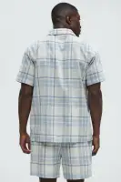 Breezy Cotton Plaid Short Sleeve Button Up(Blue/combo,S)