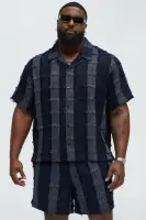 Fray Patchwork Like Shirt(Navy,S)