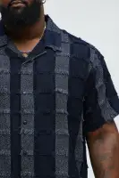 Fray Patchwork Like Shirt(Navy,S)