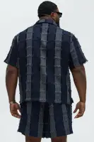Fray Patchwork Like Shirt(Navy,S)