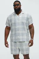 Breezy Cotton Plaid Short Sleeve Button Up(Blue/combo,S)