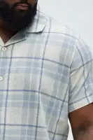 Breezy Cotton Plaid Short Sleeve Button Up(Blue/combo,S)
