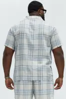 Breezy Cotton Plaid Short Sleeve Button Up(Blue/combo,S)