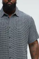 Textured Chenille Pattern Button Up Shirt(Black/White,S)