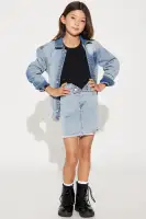 Mini Vivian Fold-Over Waistband Denim Skirt(Bleach Blue Wash,7)