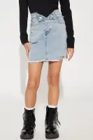 Mini Vivian Fold-Over Waistband Denim Skirt(Bleach Blue Wash,7)