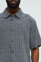 Textured Chenille Pattern Button Up Shirt(Black/White,S)