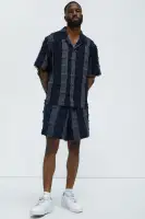 Fray Patchwork Like Shirt(Navy,S)
