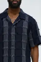 Fray Patchwork Like Shirt(Navy,S)