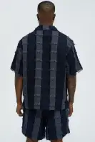 Fray Patchwork Like Shirt(Navy,S)