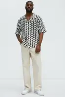 Open Diamond Collared Crochet Shirt(Black/combo,S)