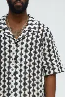 Open Diamond Collared Crochet Shirt(Black/combo,S)