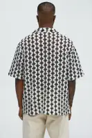 Open Diamond Collared Crochet Shirt(Black/combo,S)
