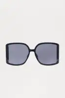 Wave Lens Cat Eye Sunglasses(Black,OS)