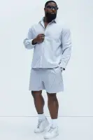 Subtle Stripe Button Up Shirt(Grey/combo,S)