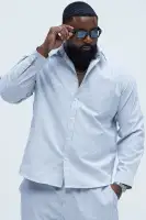 Subtle Stripe Button Up Shirt(Grey/combo,S)