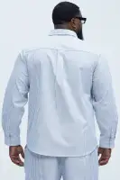 Subtle Stripe Button Up Shirt(Grey/combo,S)