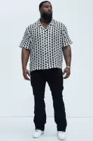 Open Diamond Collared Crochet Shirt(Black/combo,S)