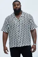 Open Diamond Collared Crochet Shirt(Black/combo,S)