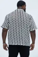 Open Diamond Collared Crochet Shirt(Black/combo,S)