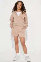 Mini My Favorite Hoodie Short Set- Taupe(Taupe,7/8)