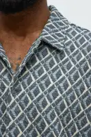 Diamonds Short Sleeve Button Up(Grey/combo,S)