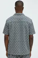 Diamonds Short Sleeve Button Up(Grey/combo,S)