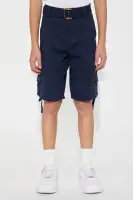 Mini Belted Heavy Poplin Cargo Shorts(Navy,4)