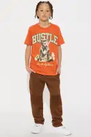 Mini Hustle Is The Game Short Sleeve Tee And Fleece Jogger Pant Set(Orange/combo,8)