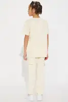 Mini Rich Flex Short Sleeve Tee And Fleece Jogger Pant Set(Cream,8)