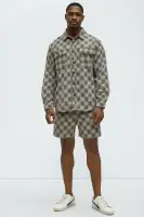 Jacquard Checker Relaxed Shirt(Taupe/combo,S)