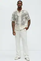 Carver Open Knit Crochet Cuban Shirt(Cream,S)