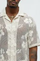 Carver Open Knit Crochet Cuban Shirt(Cream,S)