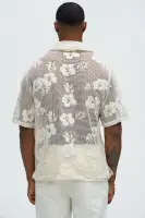 Carver Open Knit Crochet Cuban Shirt(Cream,S)
