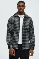 Jacquard Twill Plaid Long Sleeve Button Up