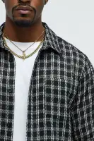 Jacquard Twill Plaid Long Sleeve Button Up(Black/White,S)